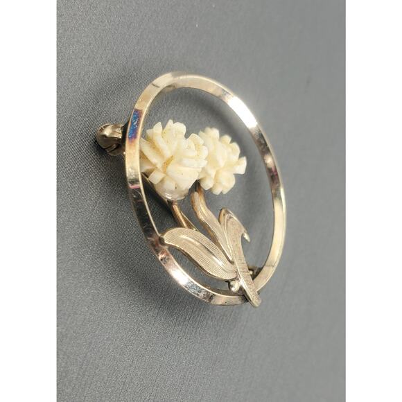 Vintage Van Dell 12k Gold Filled Brooch Pin w/ 2 Carved Roses -Van Dell Jewelry - Picture 3 of 4